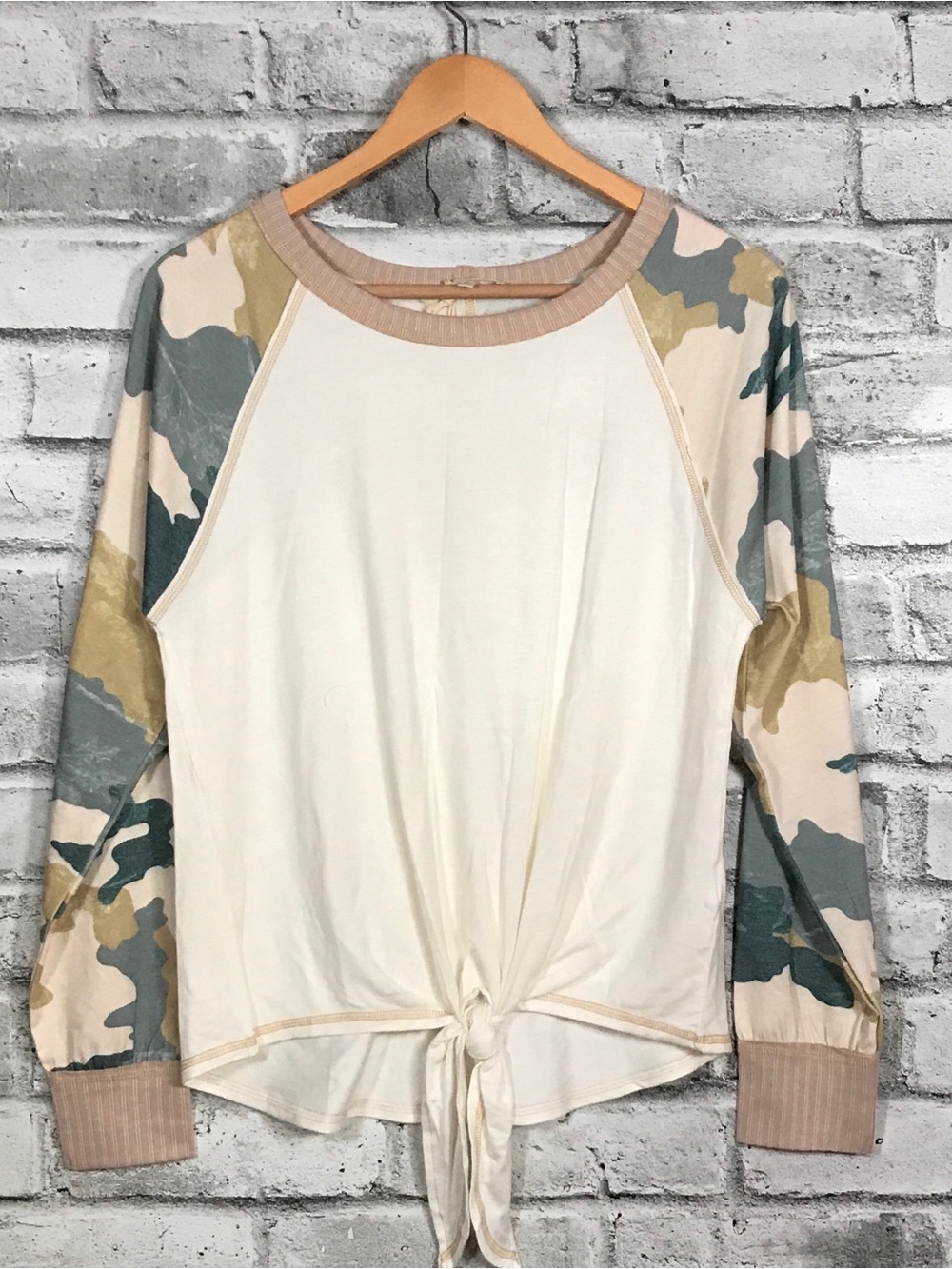 Mystree Two Pc Camo Tie Front Top with Matching Shorts
